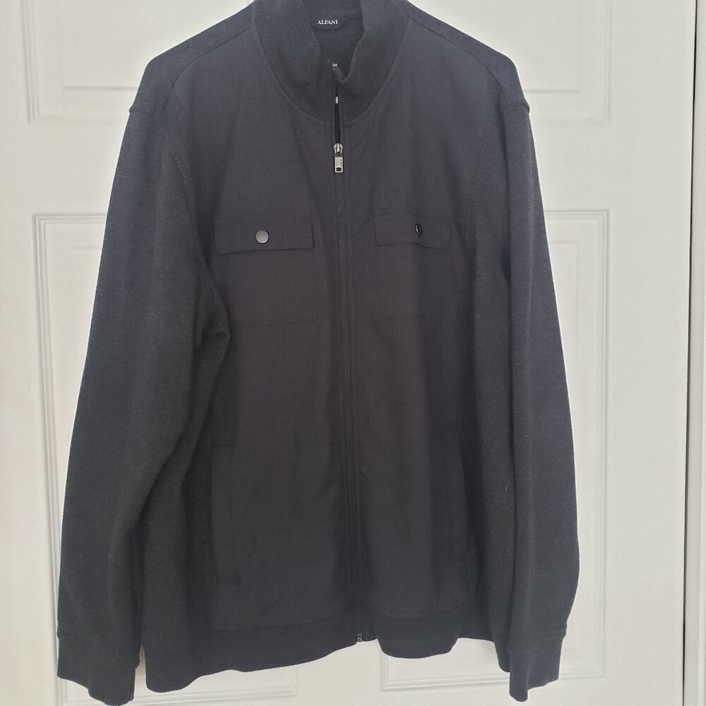 Alfani Men's Bomber Style Full Zip Jacket Snap Chest Pockets Dark Gray Size XL‎